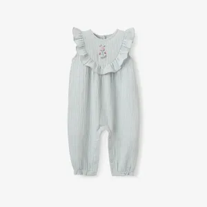 Aqua Embroidered Flutter Jumpsuit