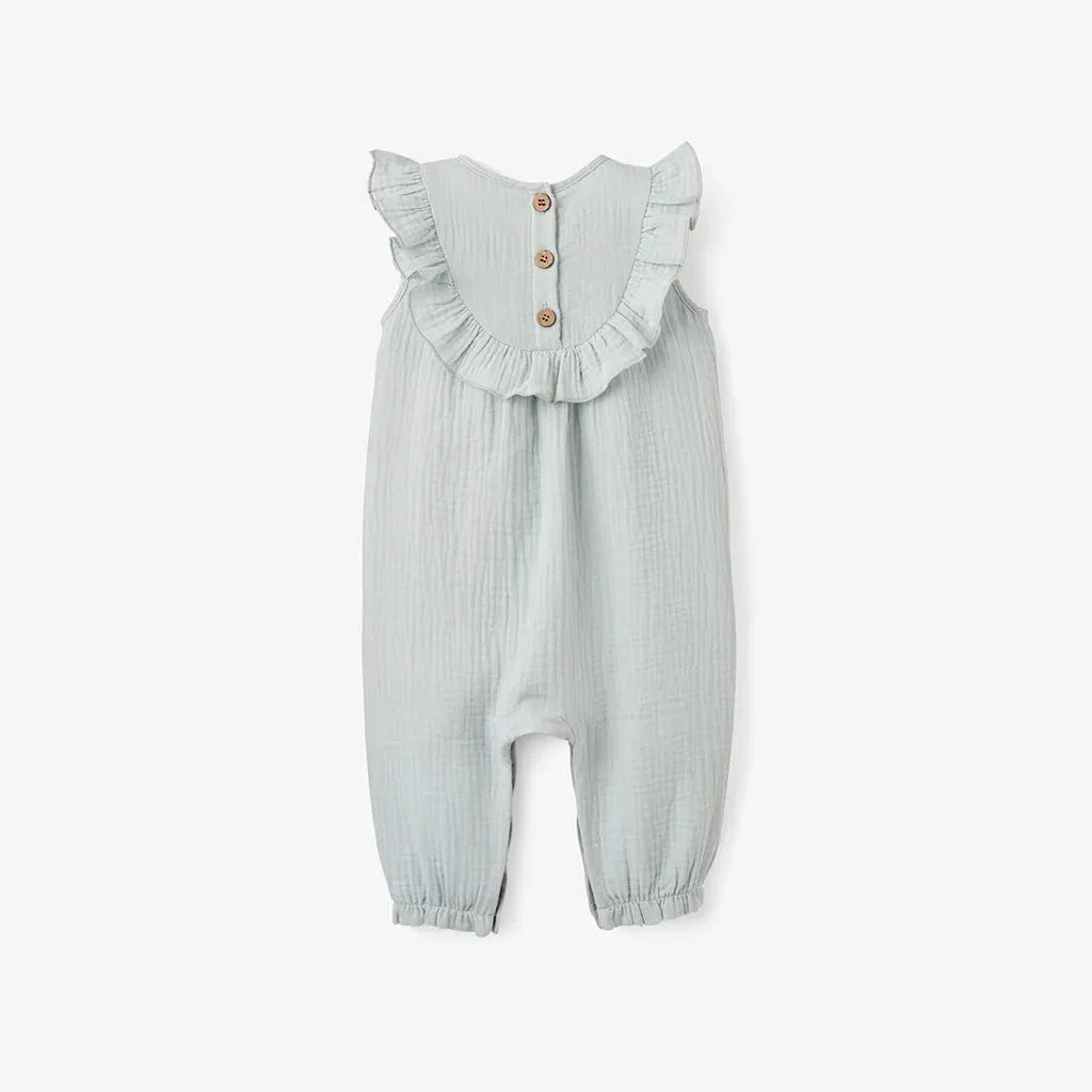 Aqua Embroidered Flutter Jumpsuit