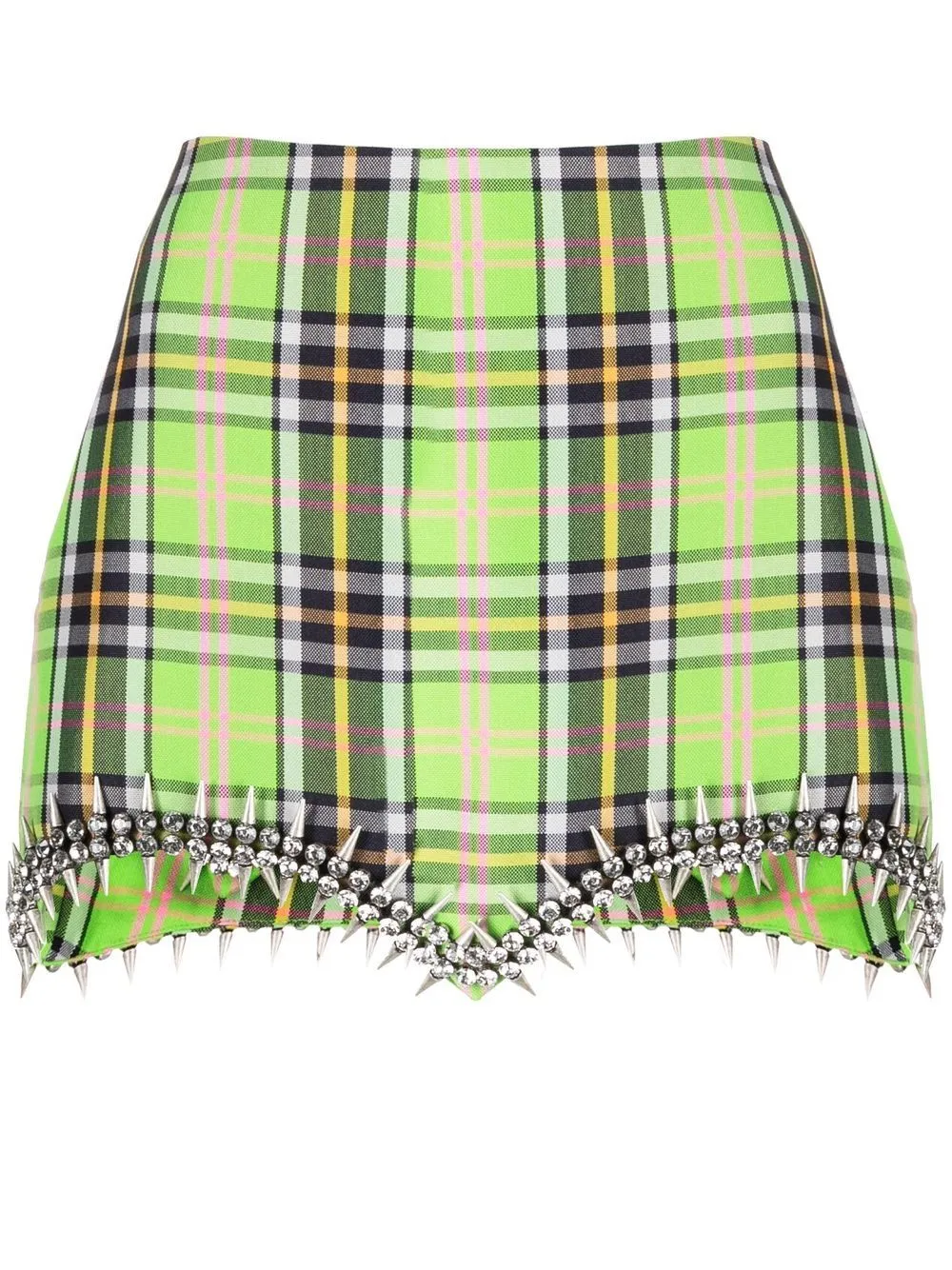 Area Crystal Spike Plaid Blazer And Skirt Set Green