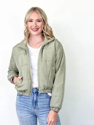 Aria - Long Sleeve Puffer Jacket (Olive Green)