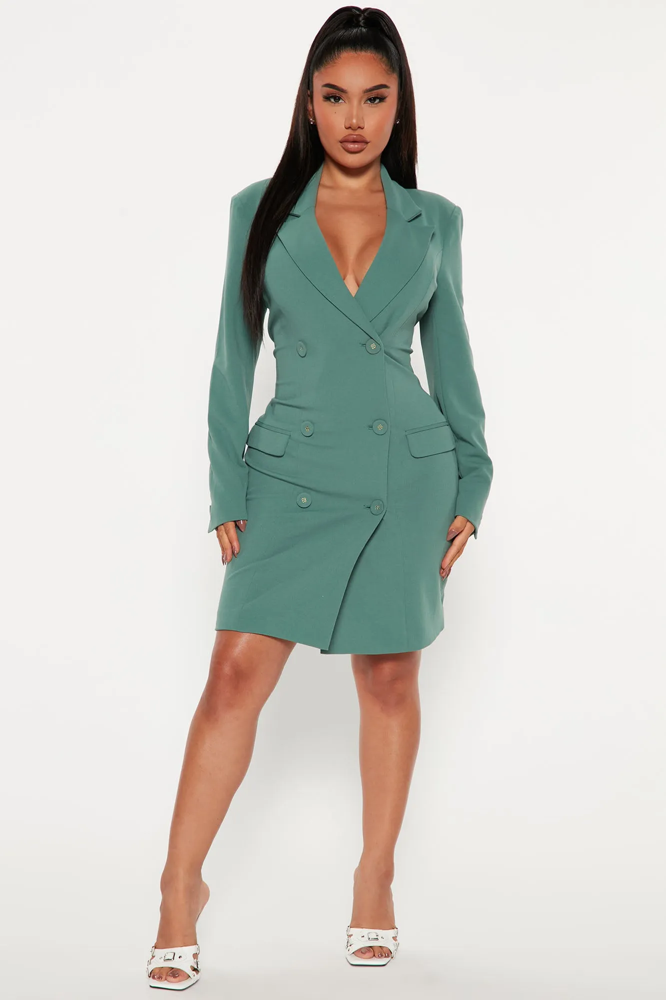 At the Office Blazer Dress - Sage