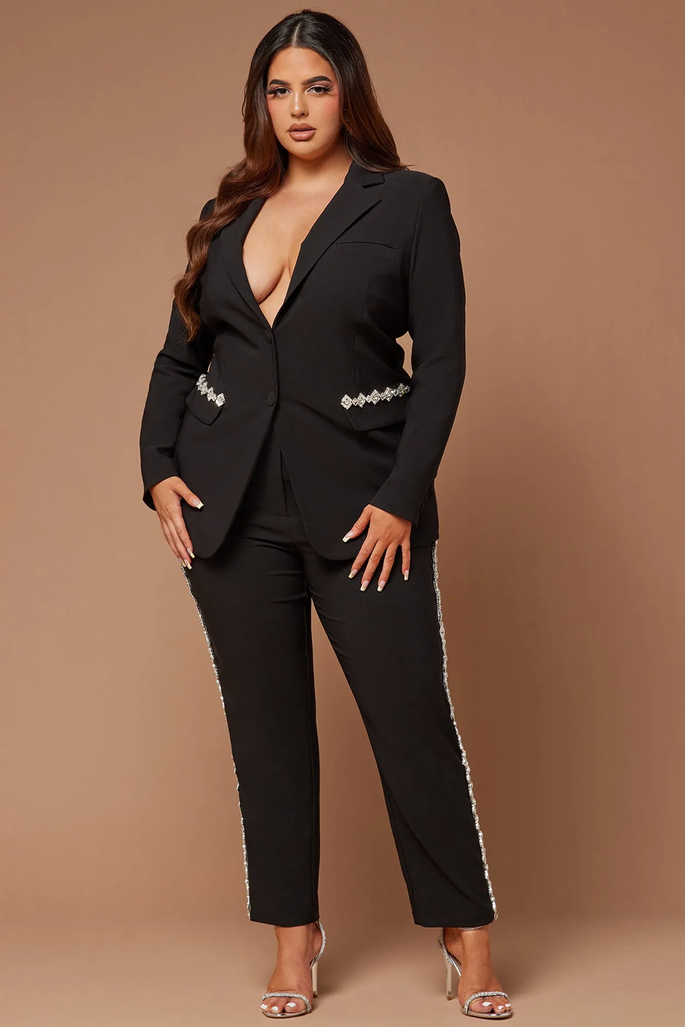 Audrey Rhinestone Blazer - Black