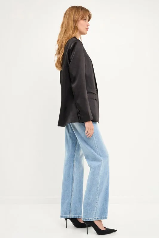 Ava Black Satin Blazer