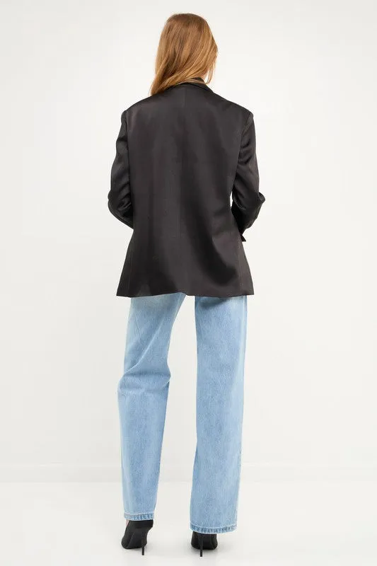 Ava Black Satin Blazer
