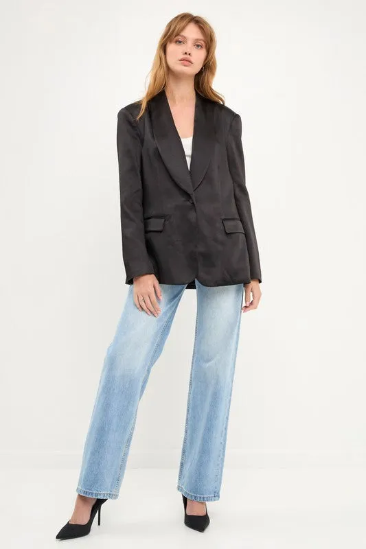 Ava Black Satin Blazer