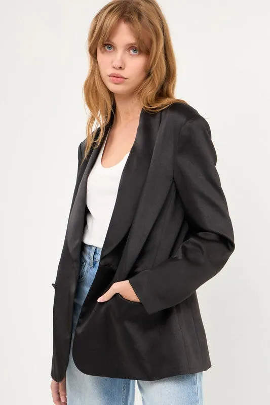 Ava Black Satin Blazer