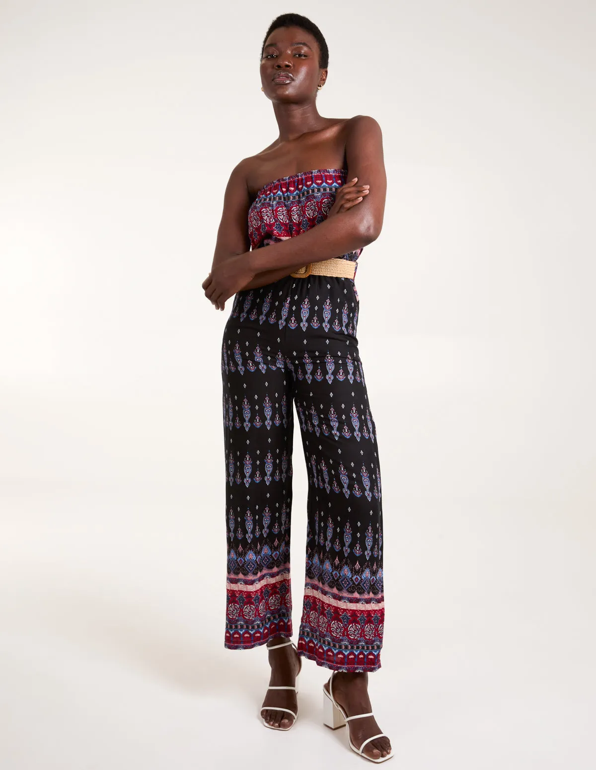 Aztec Woven Belted Bandeau Jumpsuit
