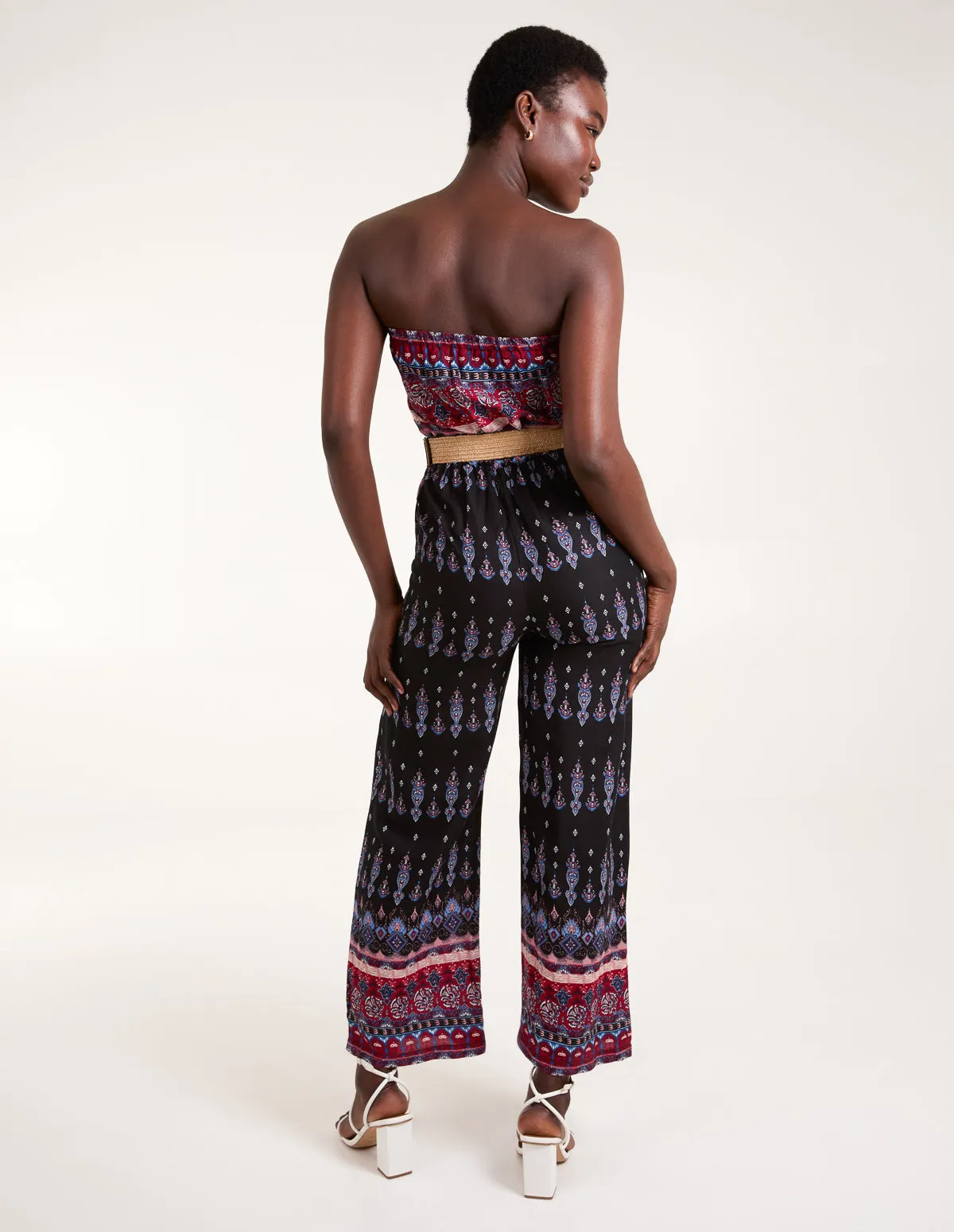 Aztec Woven Belted Bandeau Jumpsuit