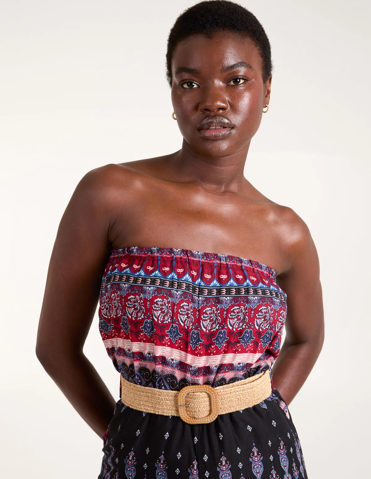 Aztec Woven Belted Bandeau Jumpsuit