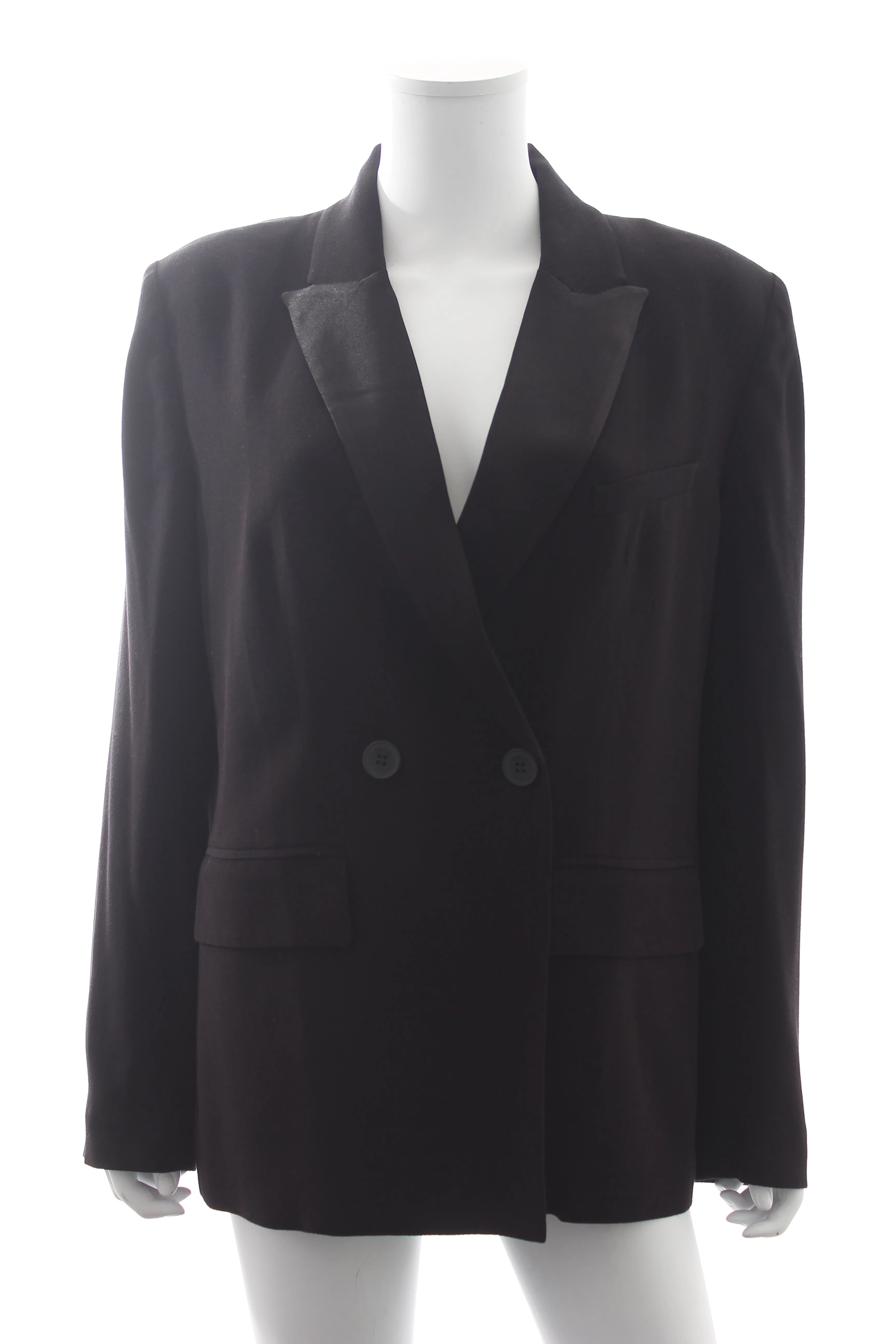 Ba&sh 'Nidia' Double-Breasted Satin-Trimmed Crepe Blazer