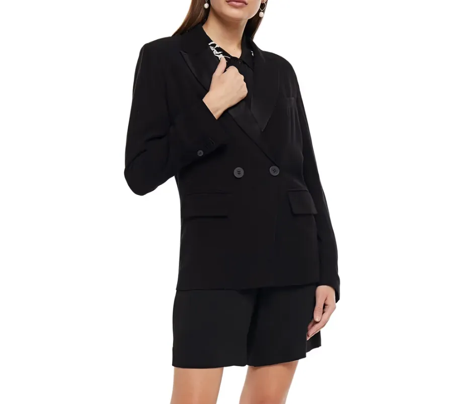 Ba&sh 'Nidia' Double-Breasted Satin-Trimmed Crepe Blazer