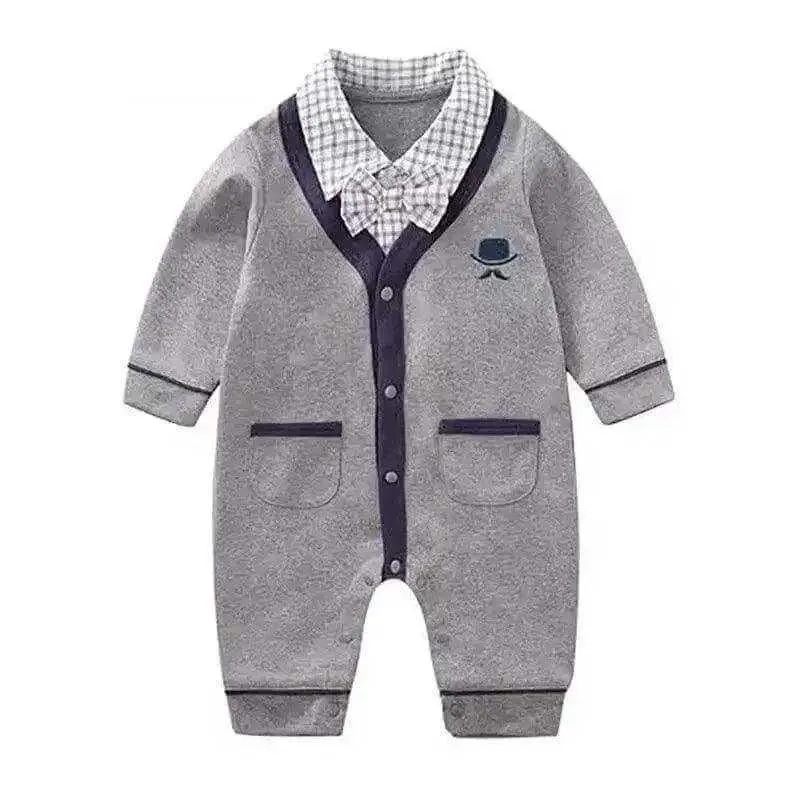 Baby Boy One-Piece Cotton Long Gray Gentleman Jumpsuit