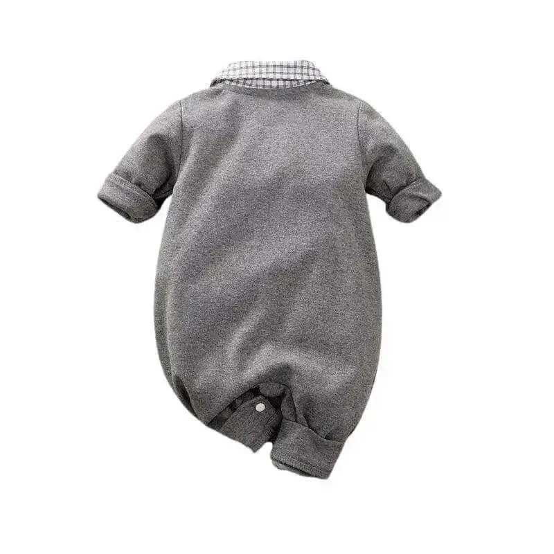Baby Boy One-Piece Cotton Long Gray Gentleman Jumpsuit