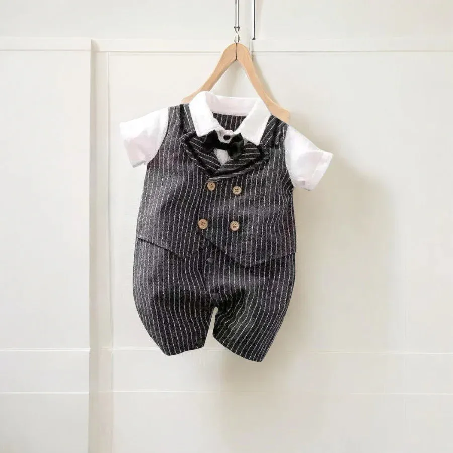 Baby Boy One-Piece Gentleman Jumpsuit with Bow Tie