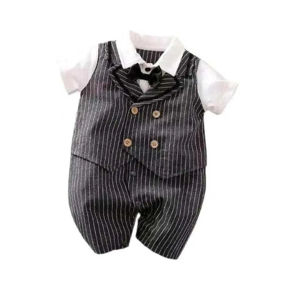 Baby Boy One-Piece Gentleman Jumpsuit with Bow Tie