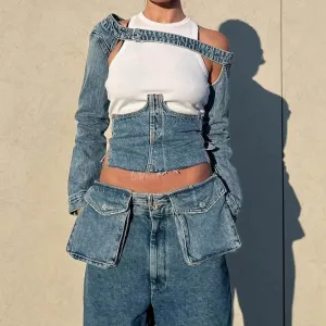 Back Bandage Jeans Crop Short & Top