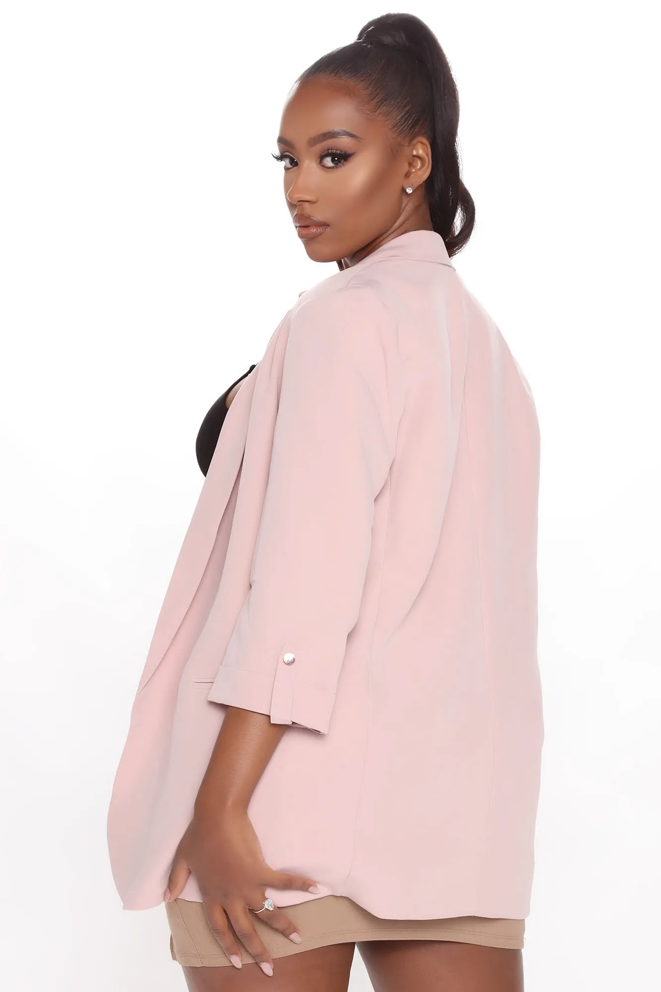 Back In Business Open Front Blazer - Pink