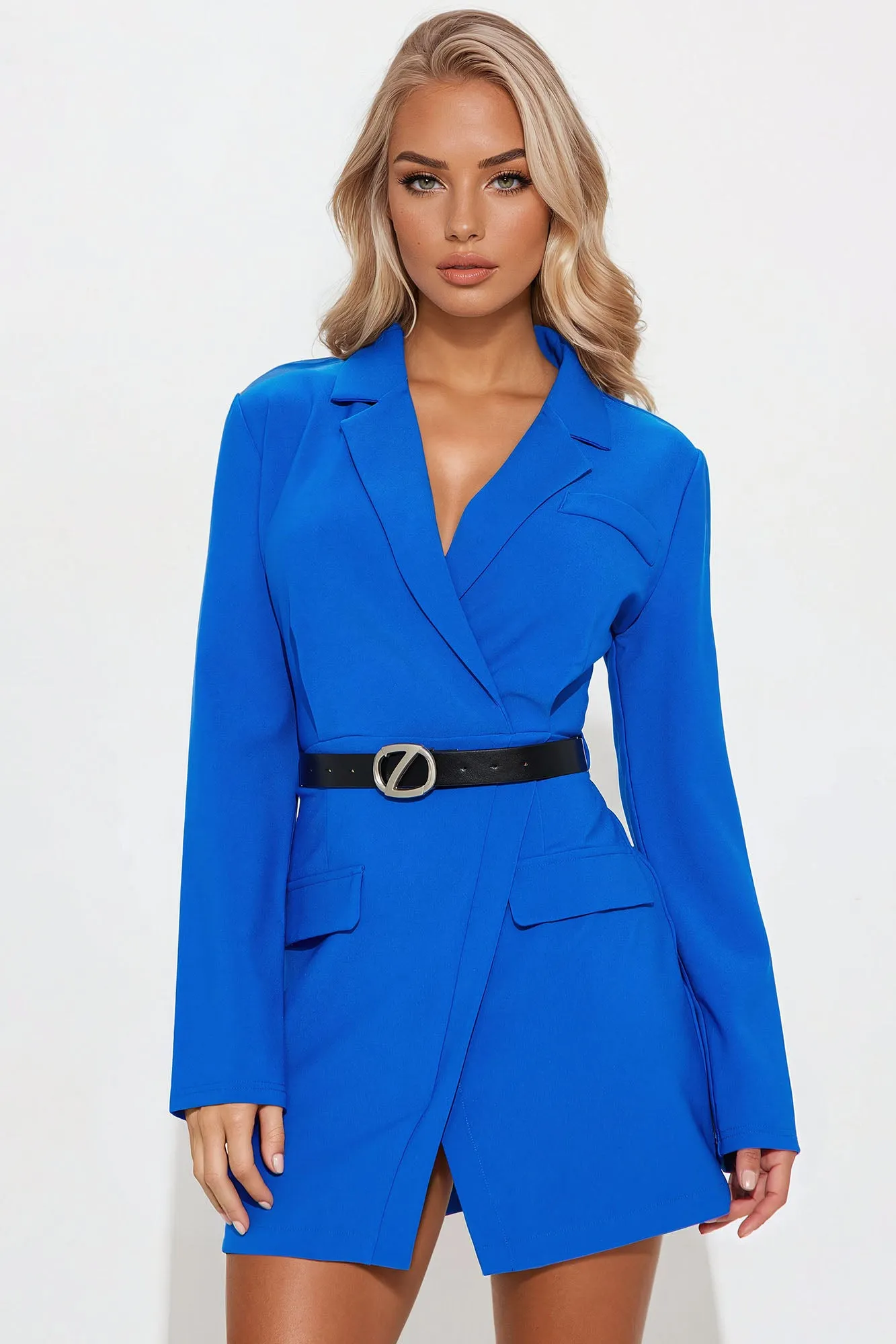 Back To Business Belted Blazer Mini Dress - Royal