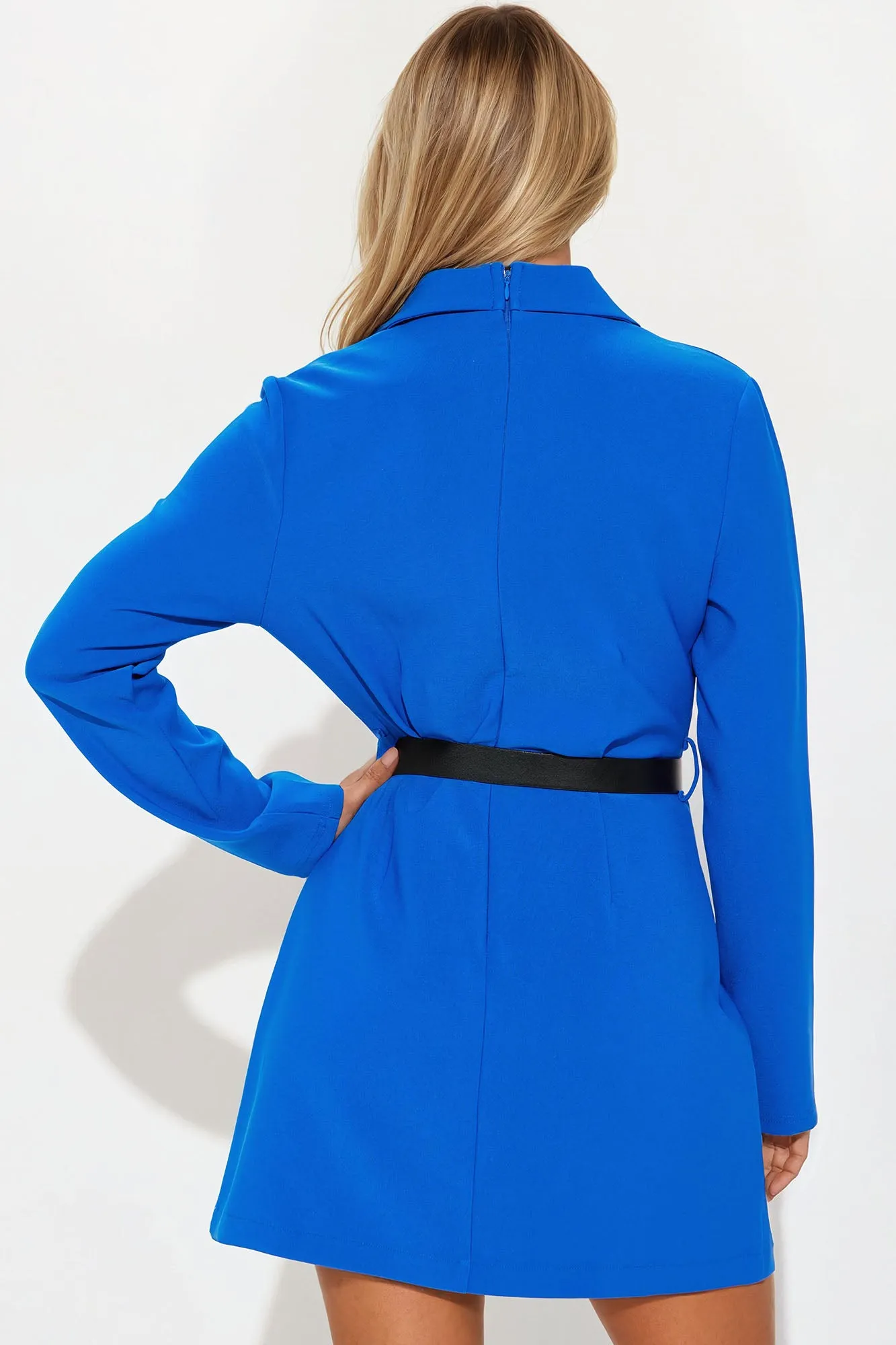 Back To Business Belted Blazer Mini Dress - Royal