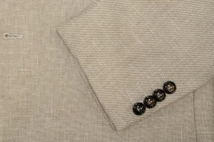 Basketweave Slim Fit Blazer in Sand Linen