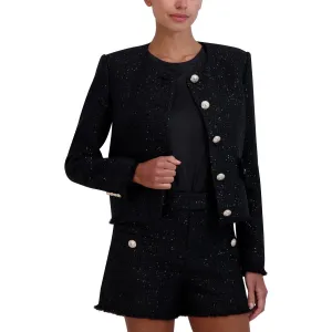 BCBGMAXAZRIA Womens Tweed Sequined Collarless Blazer
