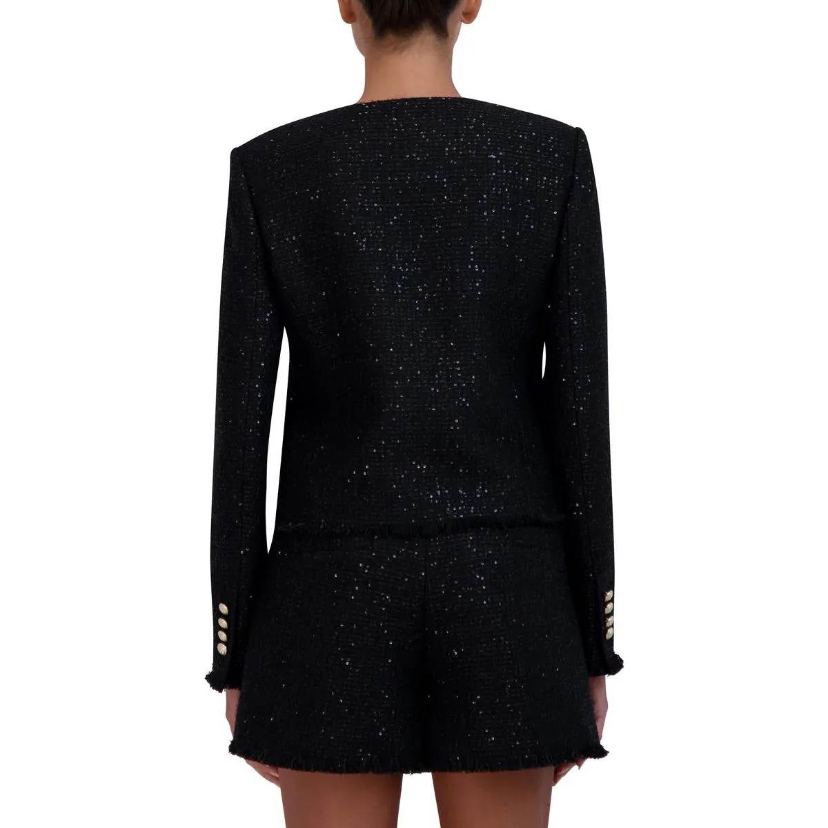 BCBGMAXAZRIA Womens Tweed Sequined Collarless Blazer