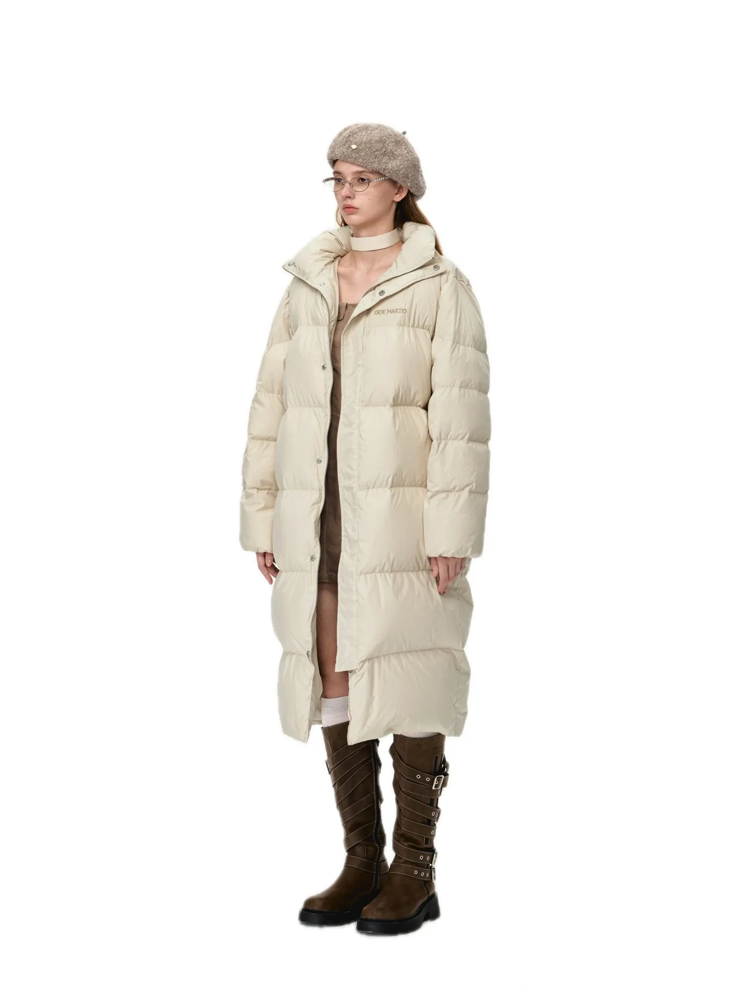 Bear Down Long Puffer Jacket In Khaki