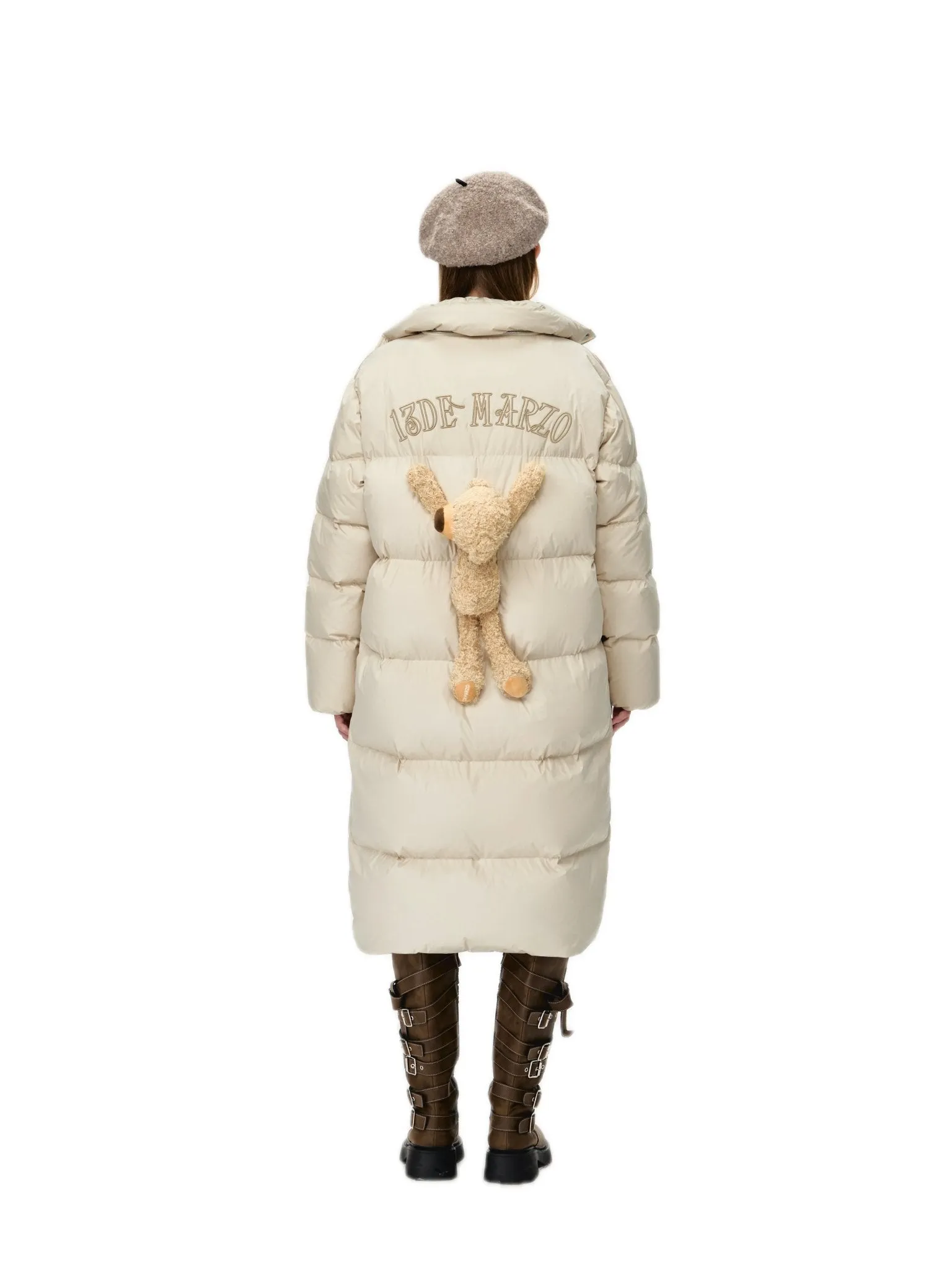 Bear Down Long Puffer Jacket In Khaki