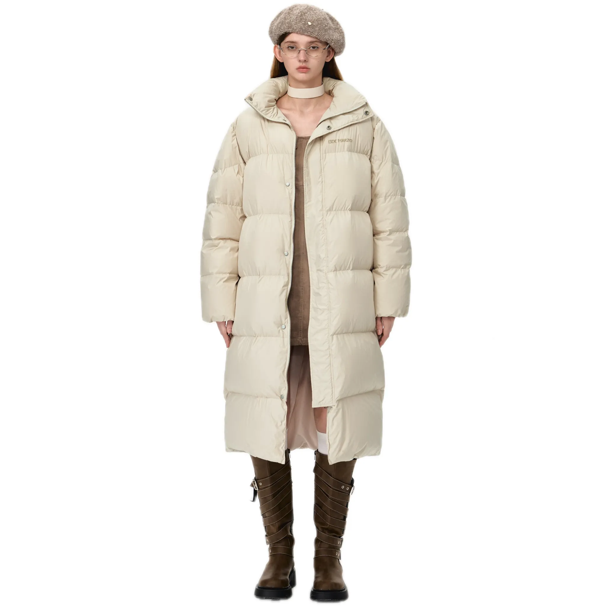 Bear Down Long Puffer Jacket In Khaki
