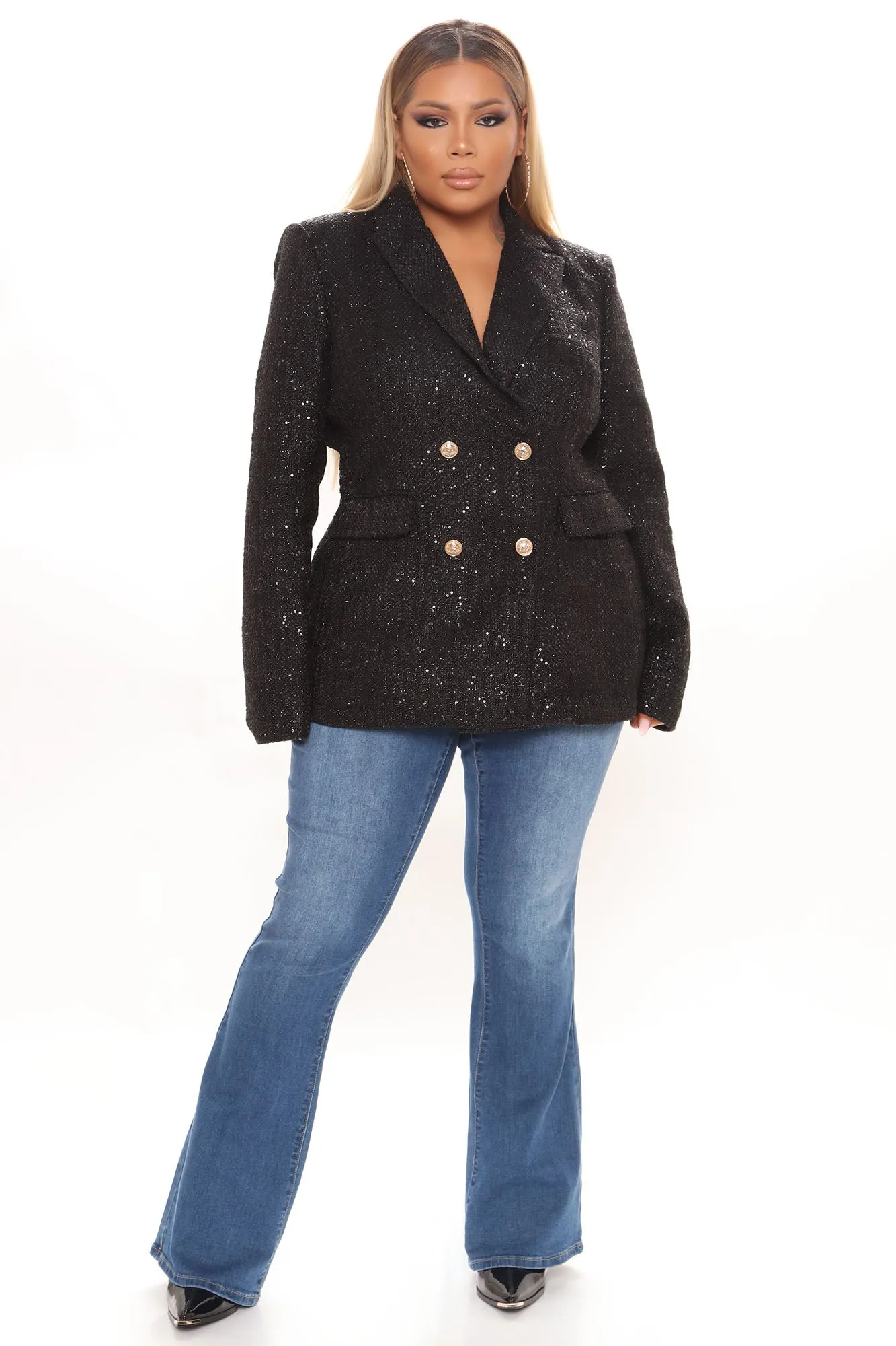 Behind The Scenes Sequin Blazer - Black