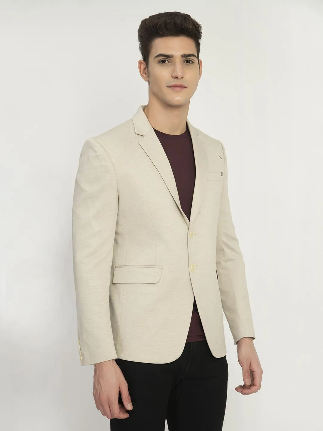 Beige Dotted Cotton Blazer