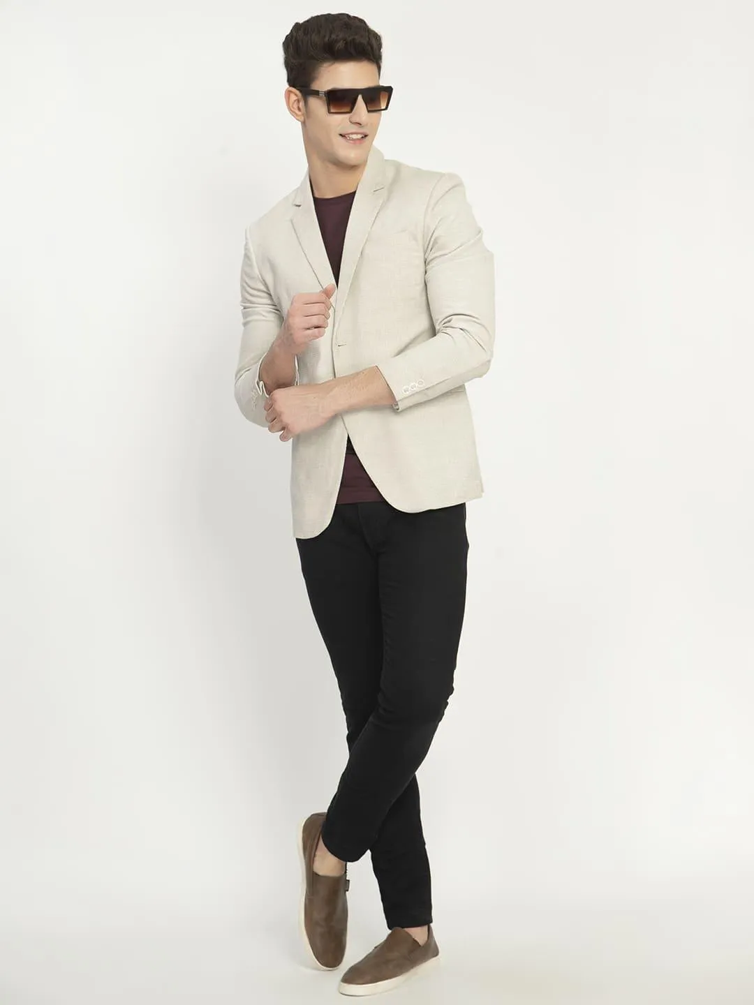 Beige Dotted Cotton Blazer
