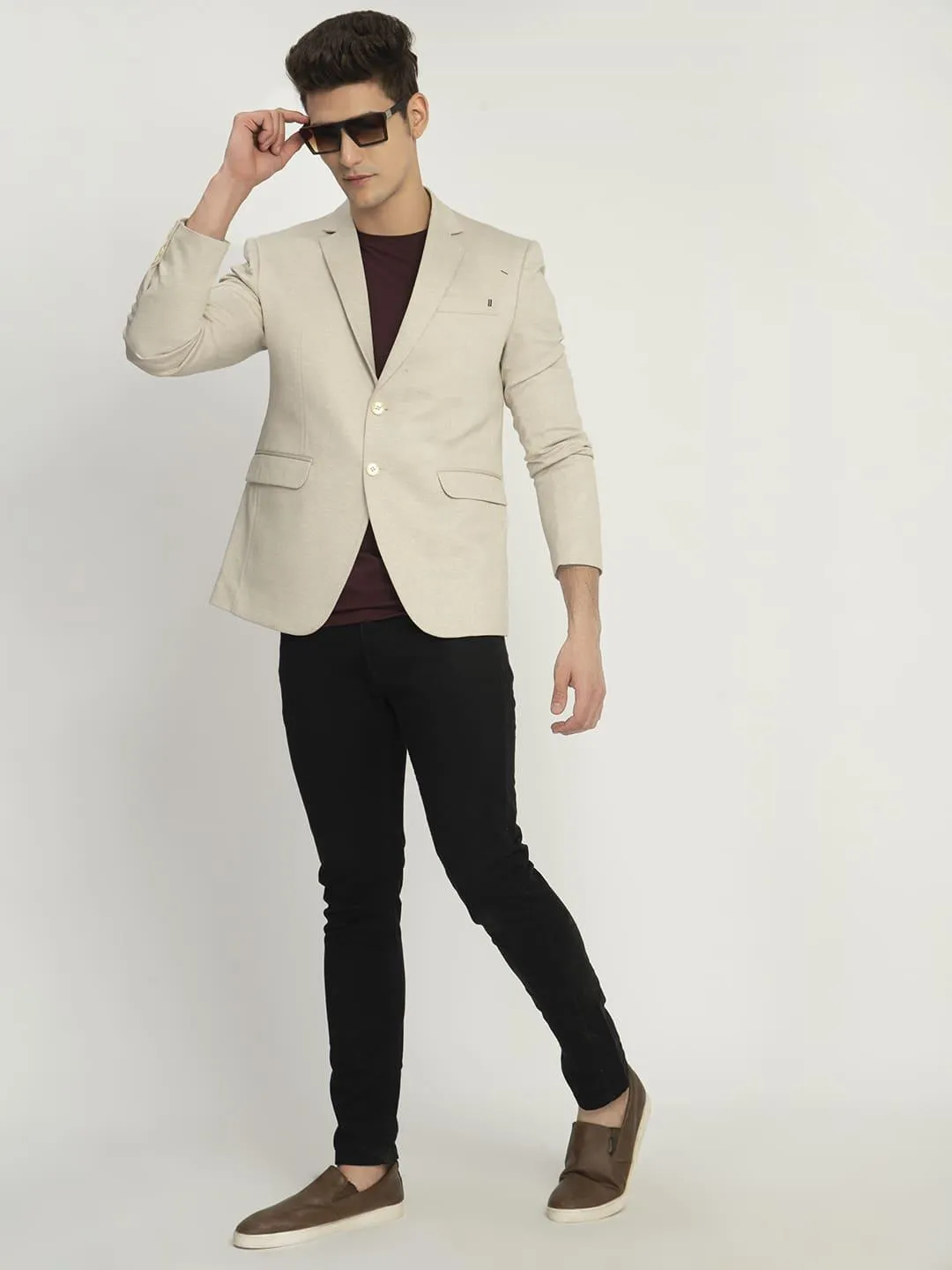 Beige Dotted Cotton Blazer