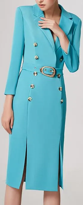 Belted Double-Breasted Blazer-Dress