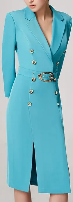 Belted Double-Breasted Blazer-Dress