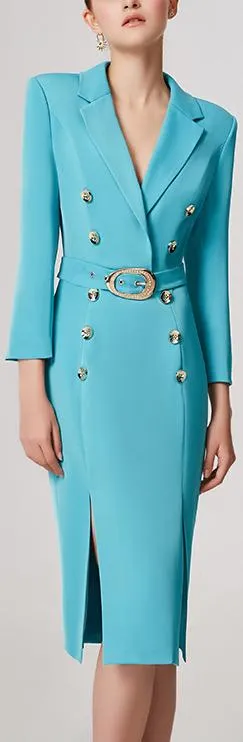 Belted Double-Breasted Blazer-Dress