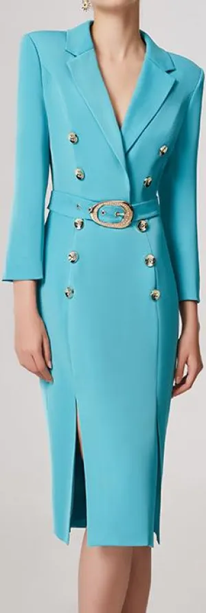 Belted Double-Breasted Blazer-Dress
