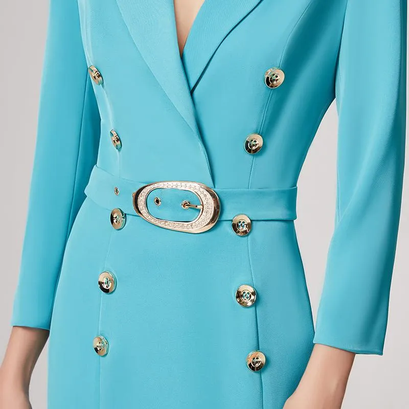 Belted Double-Breasted Blazer-Dress