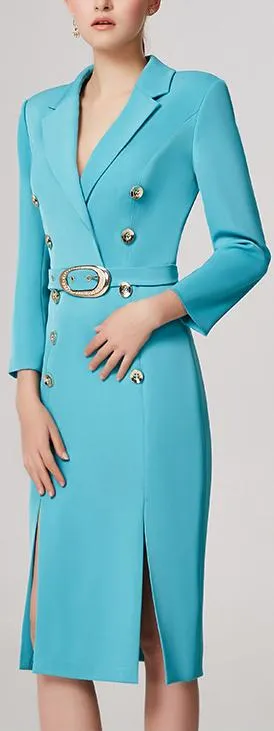 Belted Double-Breasted Blazer-Dress