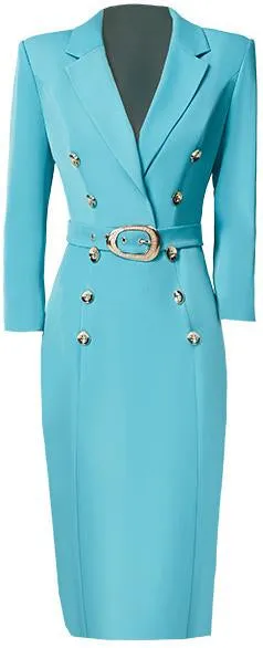 Belted Double-Breasted Blazer-Dress