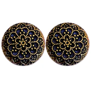 Black & Golden Color Flower Designer 1 Hole Metal Buttons
