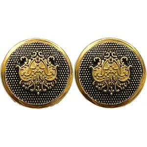 Black & Golden Color King & Queen Singhasan Designer Round 1 Hole Metal Buttons