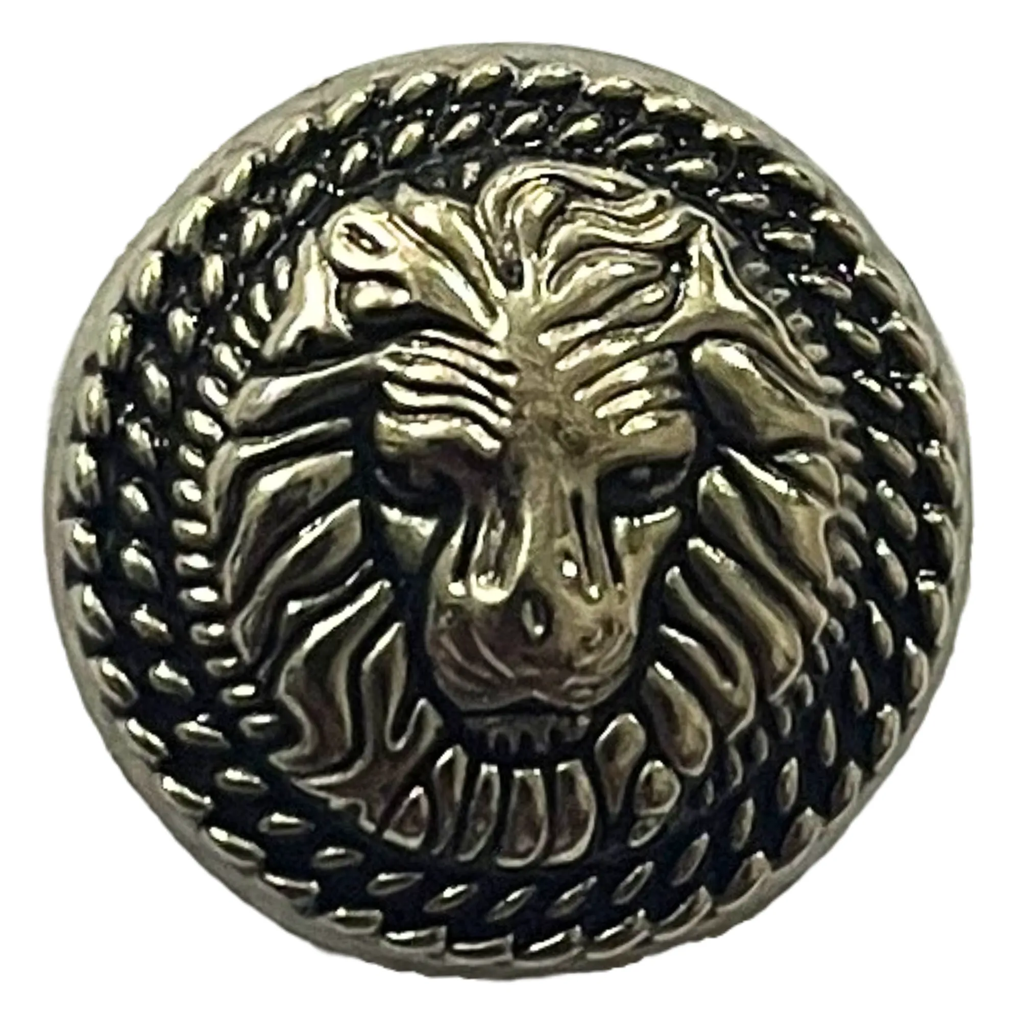 Black & Silver Fearless Lion Face Shaped 1 Hole Round Metal Buttons