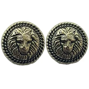 Black & Silver Fearless Lion Face Shaped 1 Hole Round Metal Buttons