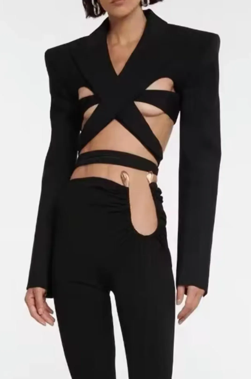 Black Cropped Cut Out Blazer
