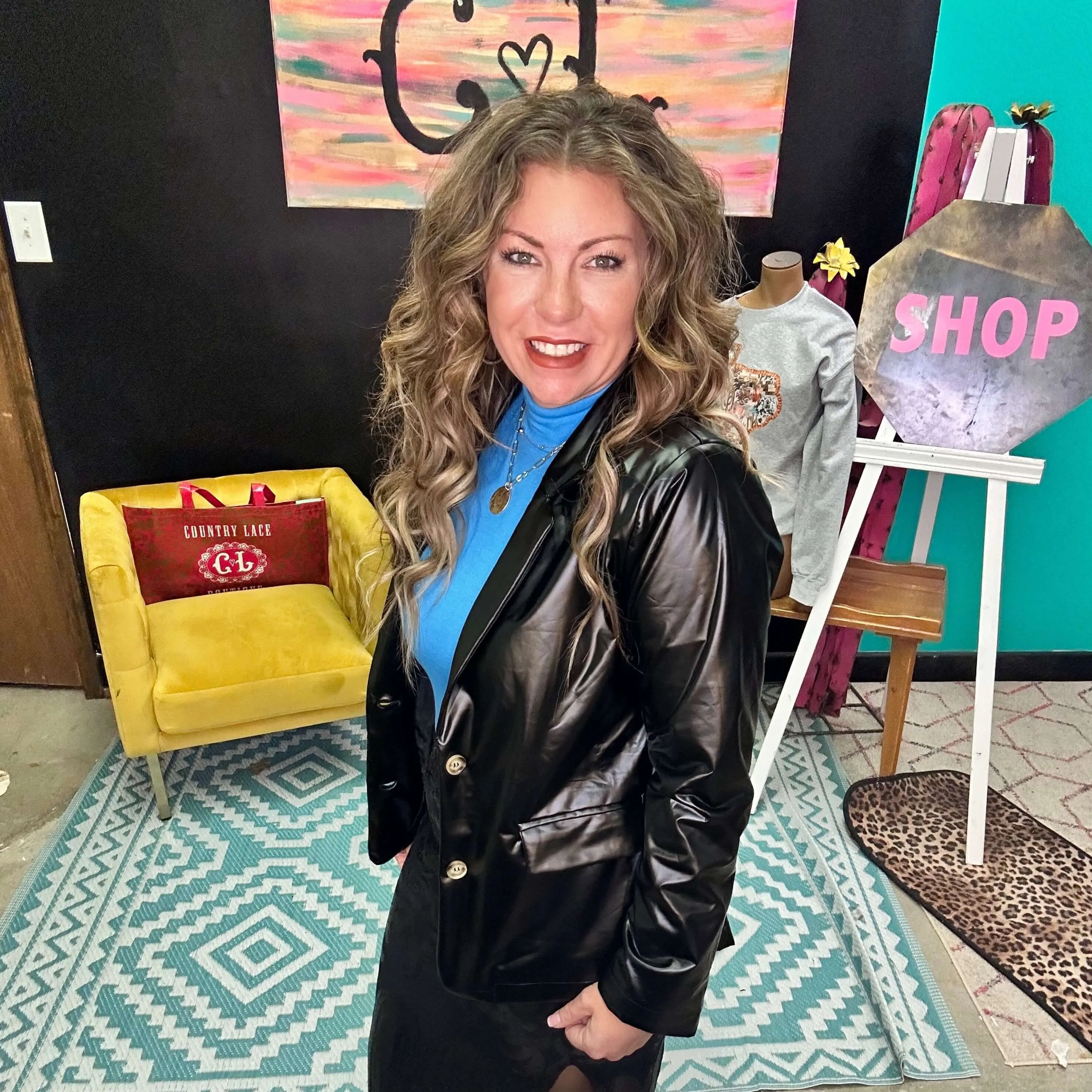Black Faux Leather Blazer