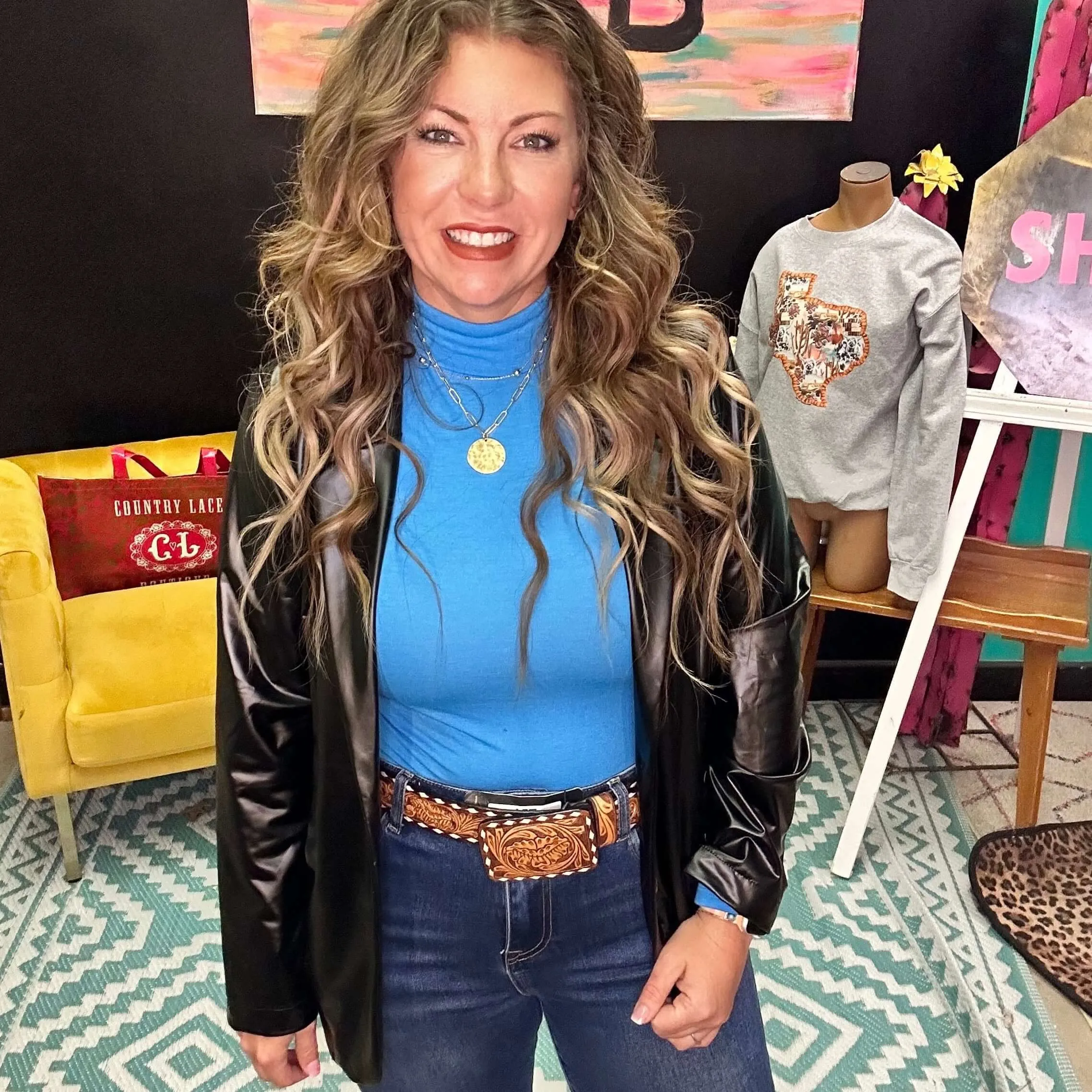 Black Faux Leather Blazer