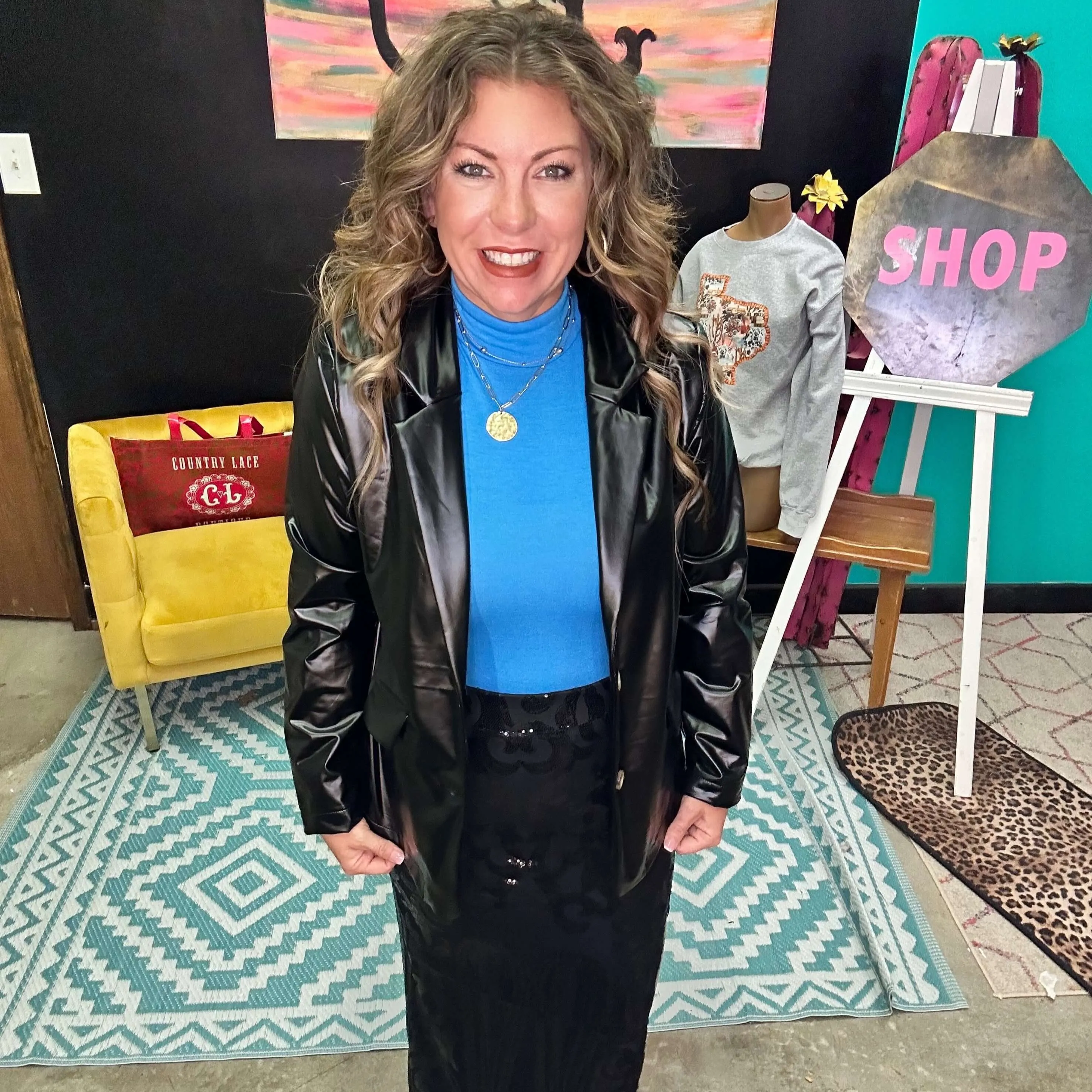 Black Faux Leather Blazer