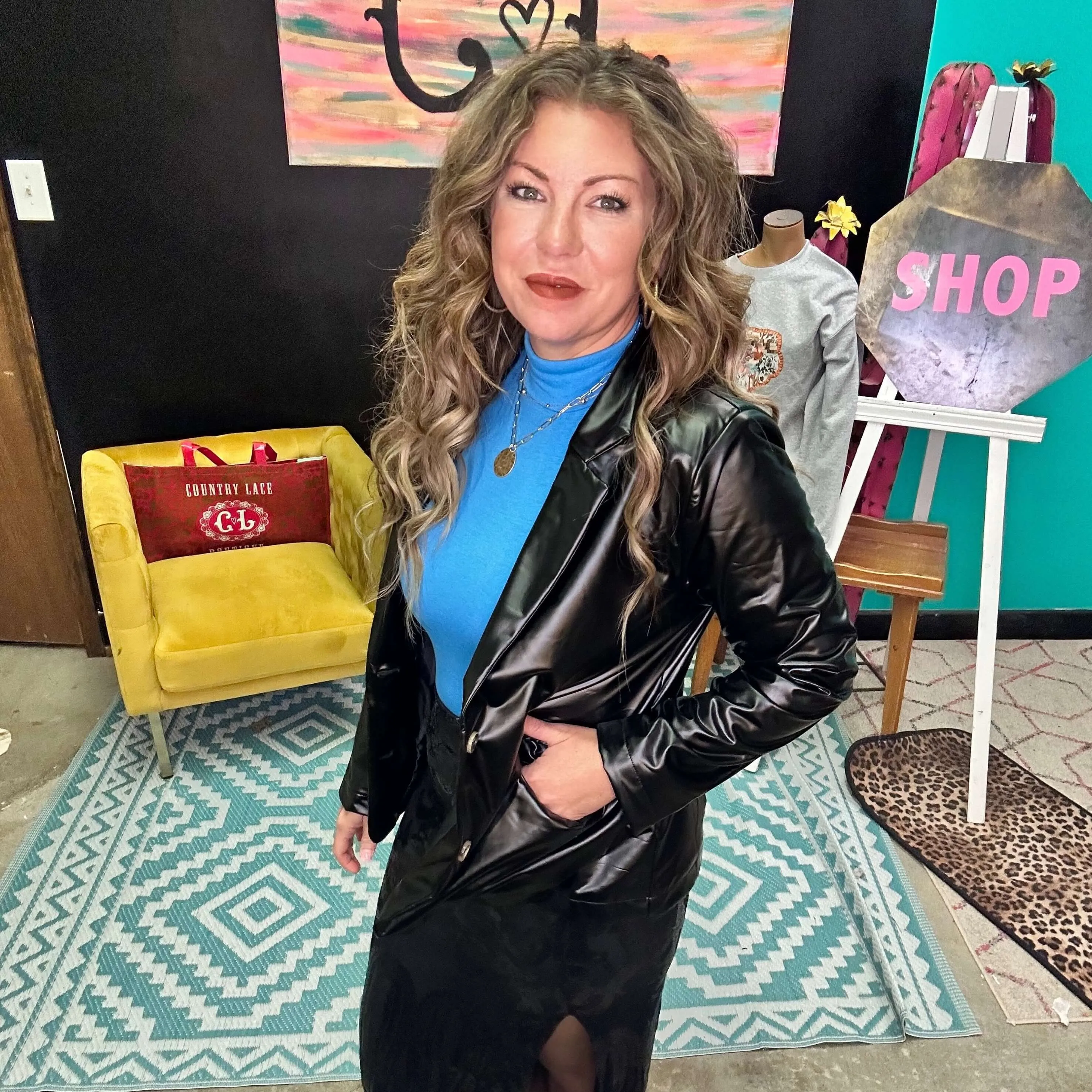 Black Faux Leather Blazer