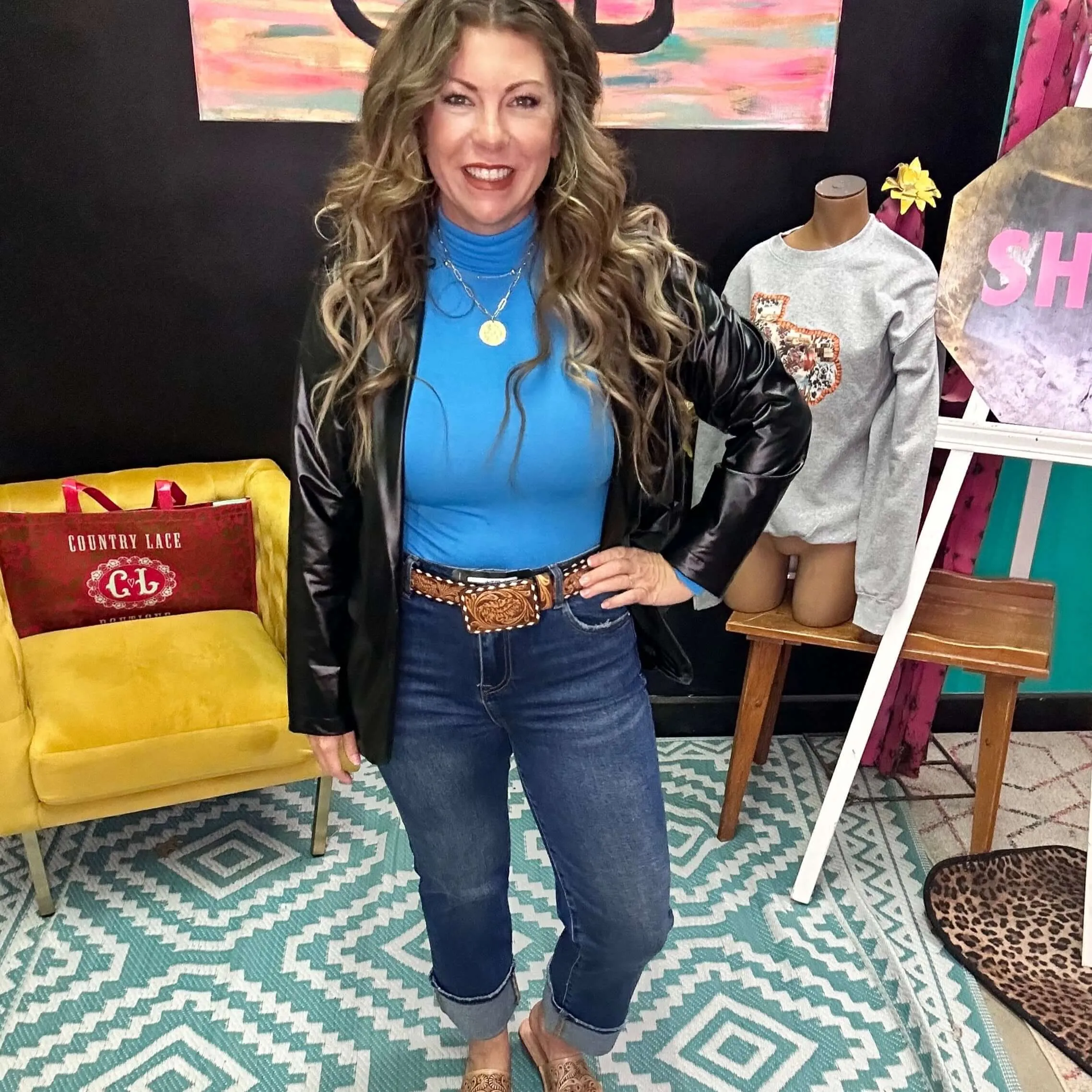 Black Faux Leather Blazer